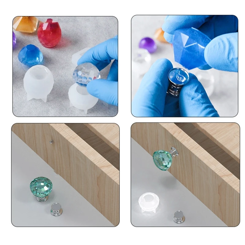 DIY 3D Diamond Shape Cabinet Knobs Mold Handmade Drawer Door Pulls Reusable Tray Handle Resin Silicone Mould Making Household