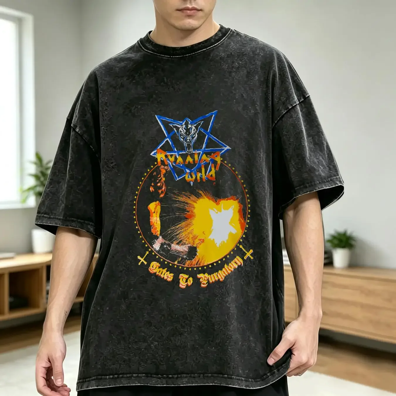 washed T Shirt Running Wild Gates To Purgatory  Black Men S 5XL BE927 vintage Washed Slightly Comfortable Versatile graphic