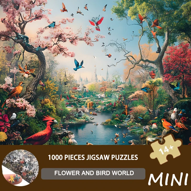 Micro 1000pcs puzzle Mini Size Puzzle 1000 Pieces Flower and Bird World Art, 38x38cm, Tropical Paradise Scene for Nature Lovers