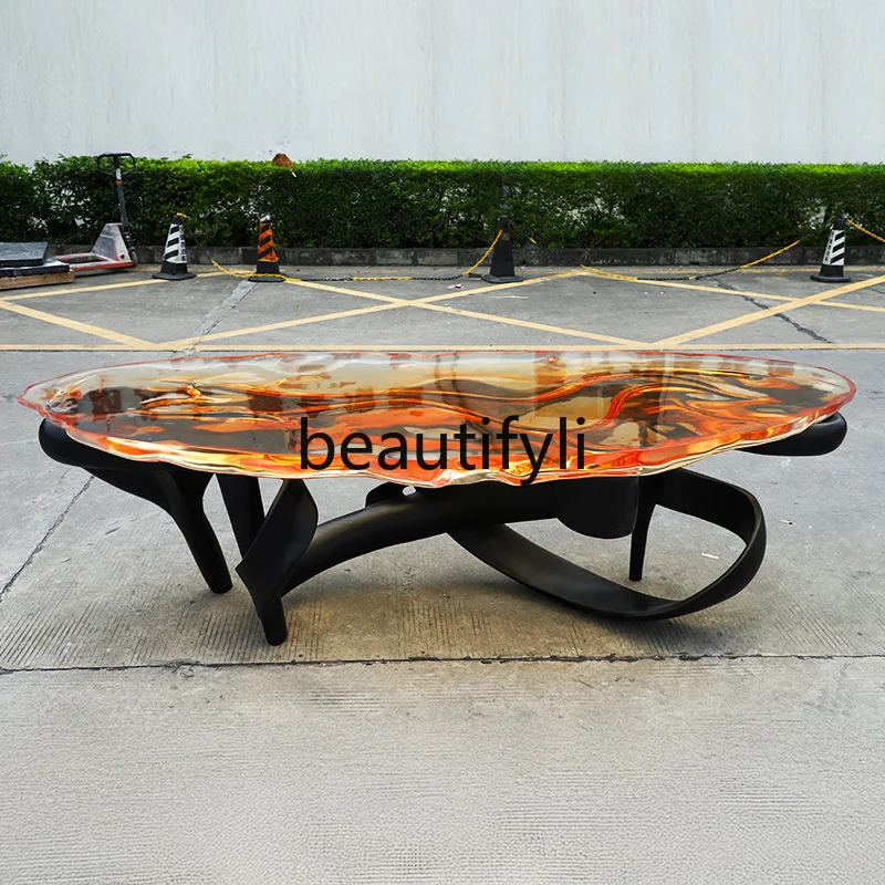 Water ripple flying tea table transparent resin Dunhuang streamer irregular special-shaped crystal tea table