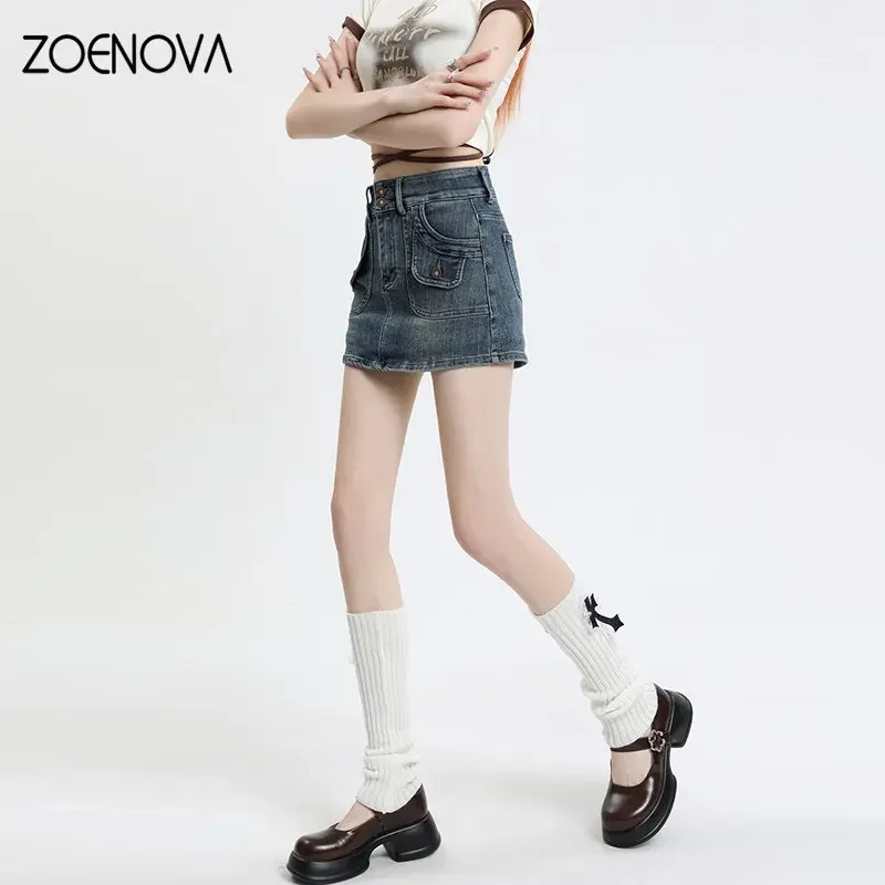 ZOENOVA – Mini jupe en jean extensible pour femme, vêtement Chic, coupe Super ample, au-dessus du genou, nouvelle collection printemps été 2023