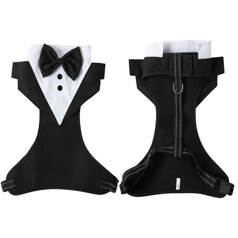 Dogs Tuxedo Wedding Party Suit Dog Formal Tuxedo with Bow Tie and Traction Rope Dog Outfit Wedding Attire Dog Tuxedo for Puppy
