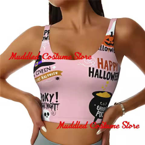 Halloween Emblems Funny Gothic Sport Bra For Women Yoga Gym Running Breathable Polyester Spandex Blend Shockproof Vest