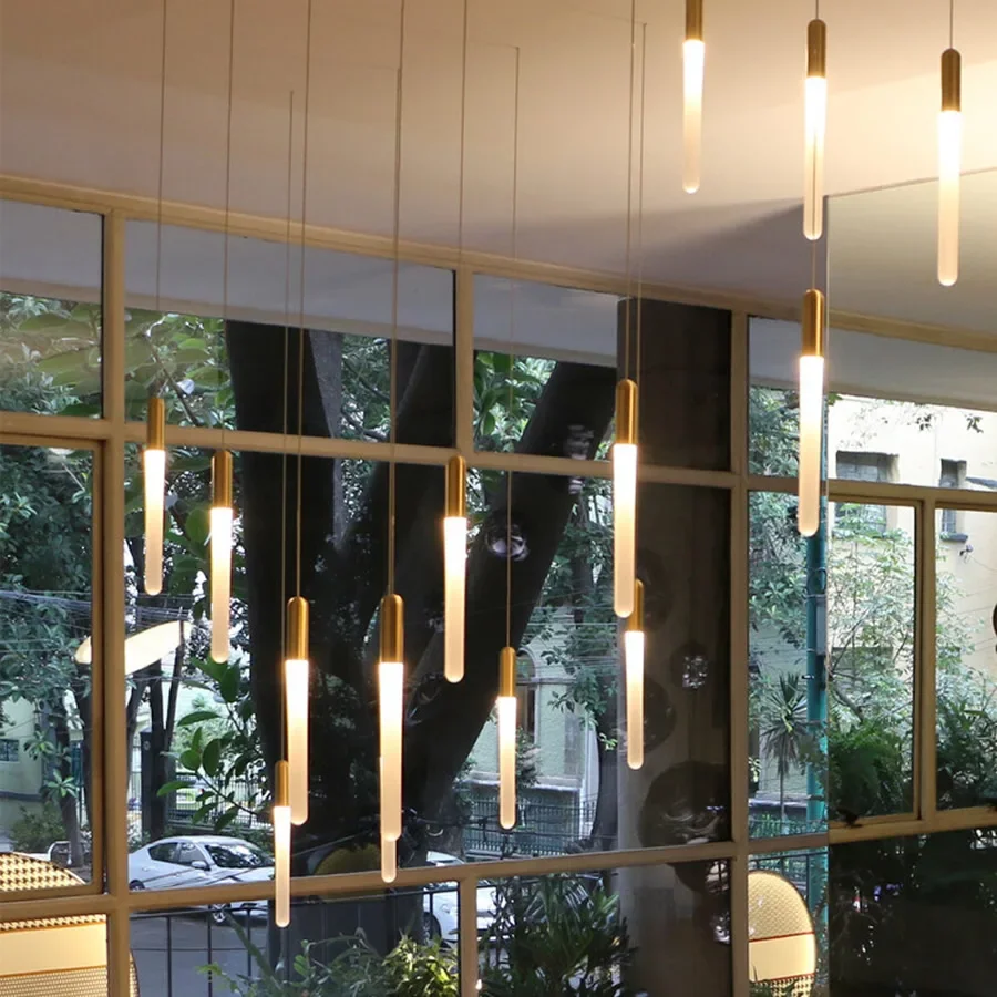 

YEBMLP Vertical Tube Chandelier Villa Loft Stair Combination Lamp Indoor Long Hanging Light Parlor Dining Kitchen Pendant Lamp