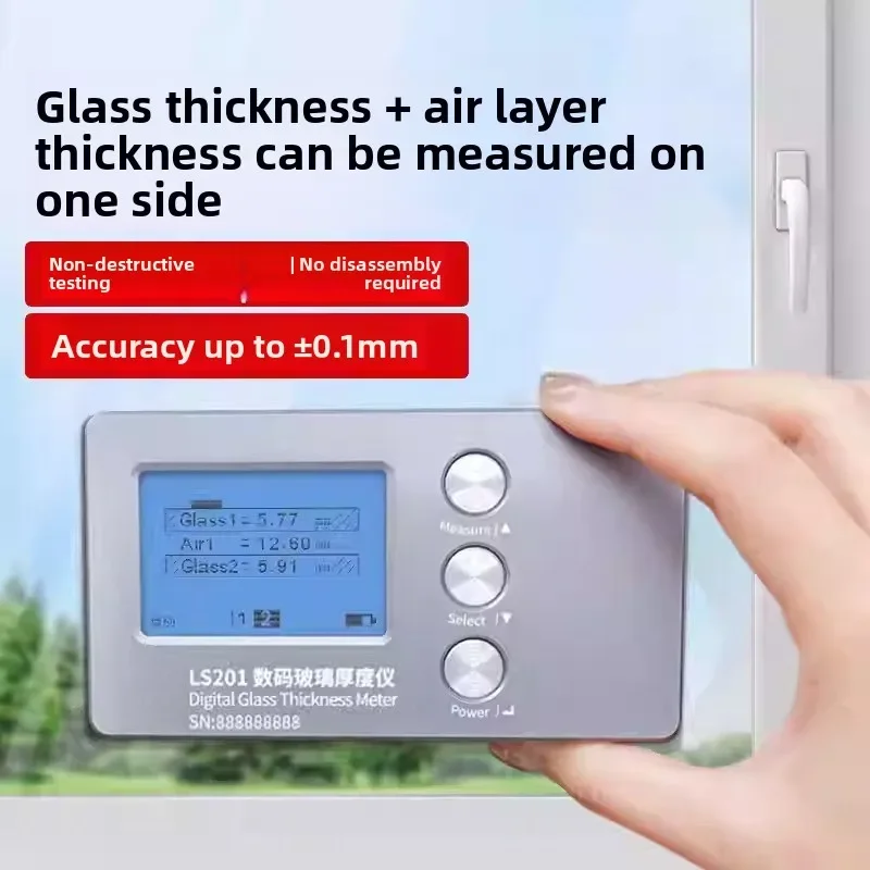 Linshang LS201 Digital Glass Thickness Gauge – Laser Reflection, One-Side Measurement for Glass & Air Layer | Triple, Laminated