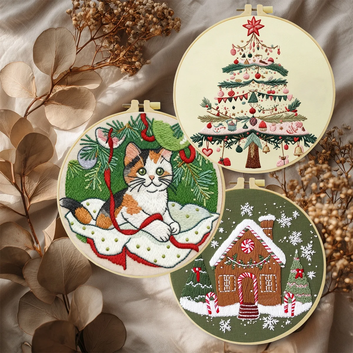 3-teiliges DIY-Stickmaterial-Set für Anfänger, inklusive Nadeln, Fäden, Stick-Starter-Kit, Kreuzstich-Kunst als Geschenk – Detail 2