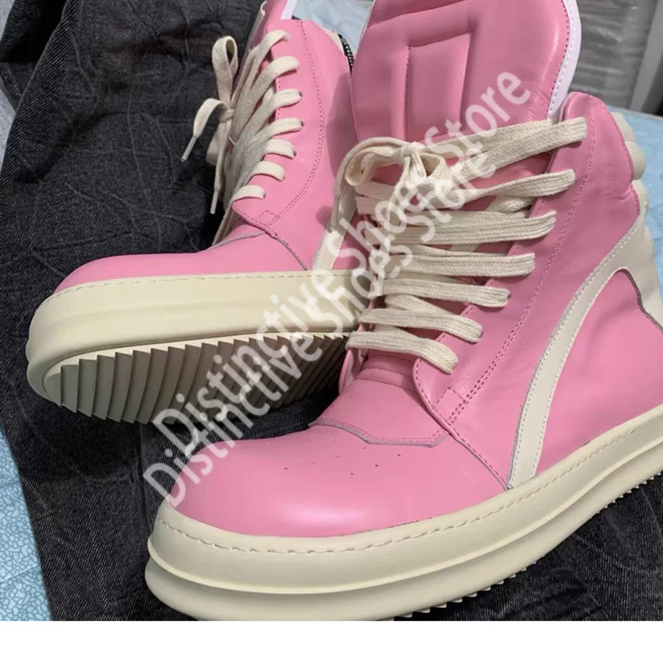 

Men's Casual Shoes Leather Shoes for Women Geo Pink Solid Sneakers Lace-up Zipper Shoe Hip Hop Punk Genuine Leather Running Boot