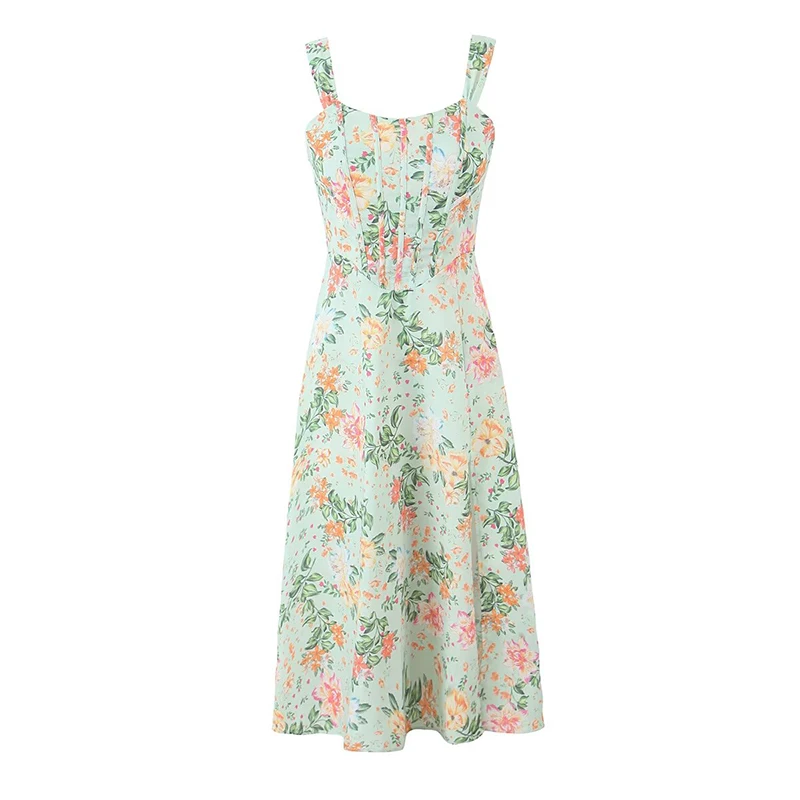 Corpiño Floral para mujer, vestido moldeador de cintura, vendaje con cordones en la espalda, vestido de verano para vacaciones, bata de fiesta