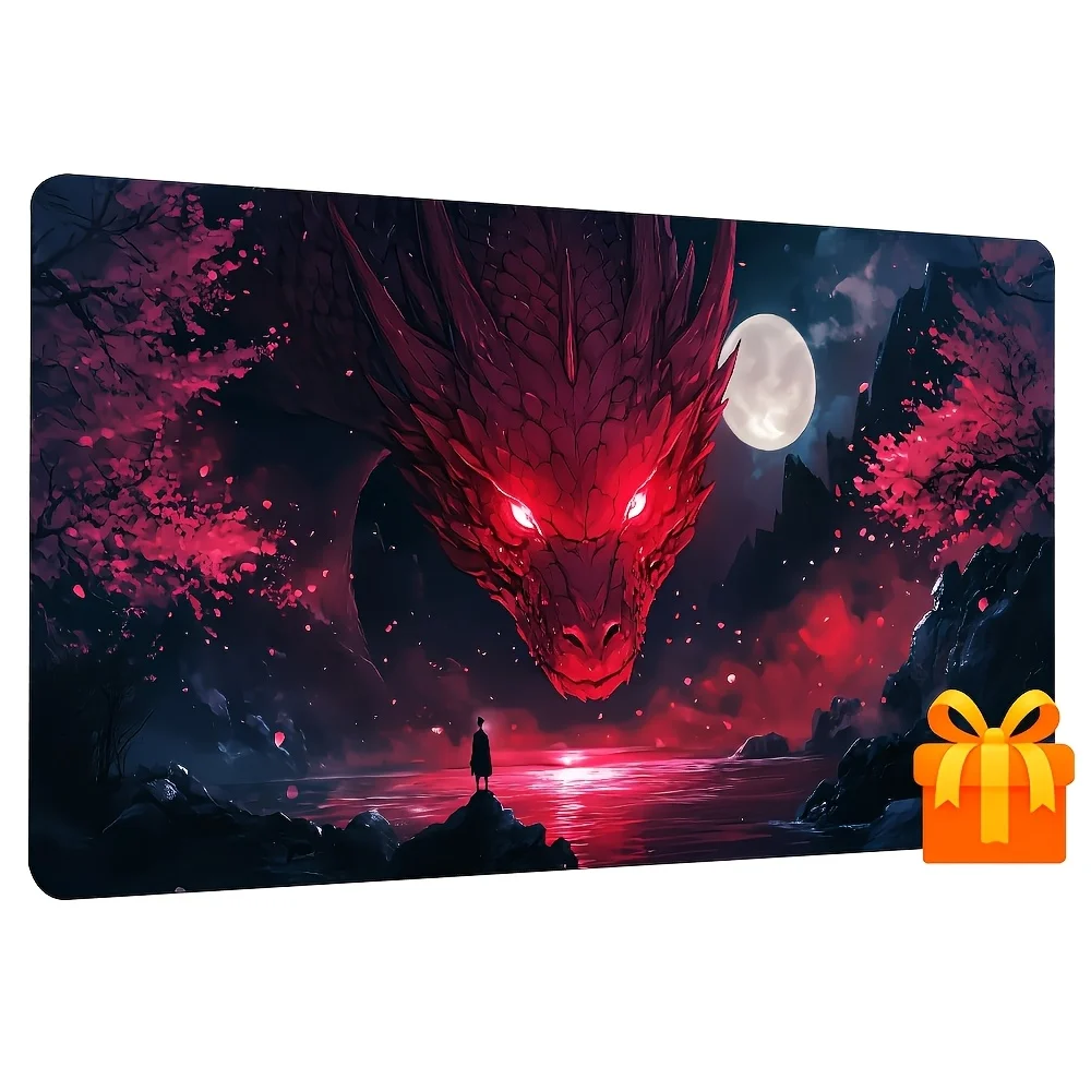 Anime Sakura Moon Dragon Game Mat, featuring interesting artistic patterns for trading card games. A must-have for trading card