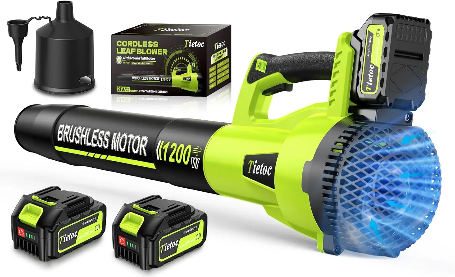 

Cordless Leaf Blower with 2 Batteries and Fast Charger, 1200W Handheld for Lawn Care, Snow Removal, Dust Blowing