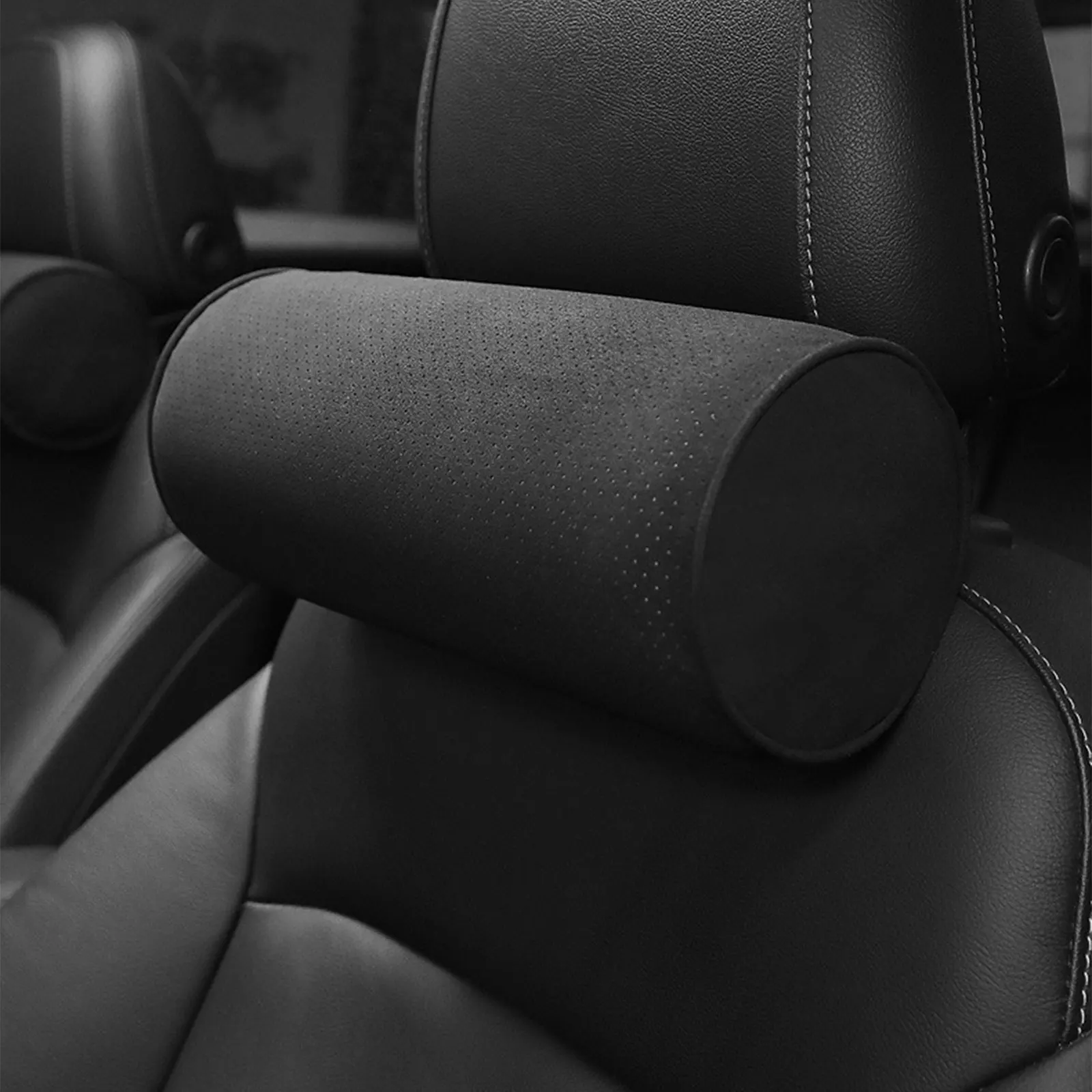 Car Neck Pillow Alcantara Suede Circular Headrests Mounted Cervical Spine Protection Pillow Universal Car Use Universal