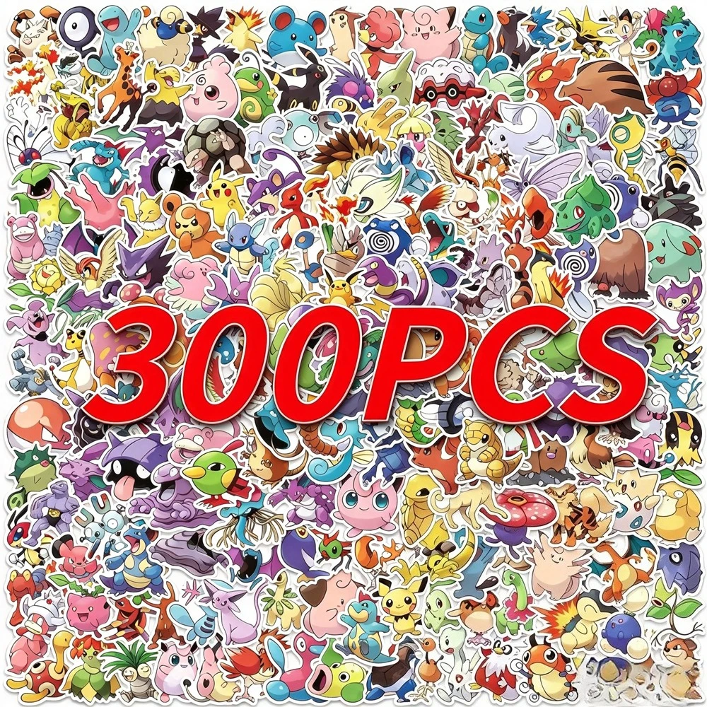100/200/300Pcs Pokemon Kawaii Pikachu Stickers Decoration Decals Laptop Skateboard Car Luggage Phone Waterproof Sticker Toy