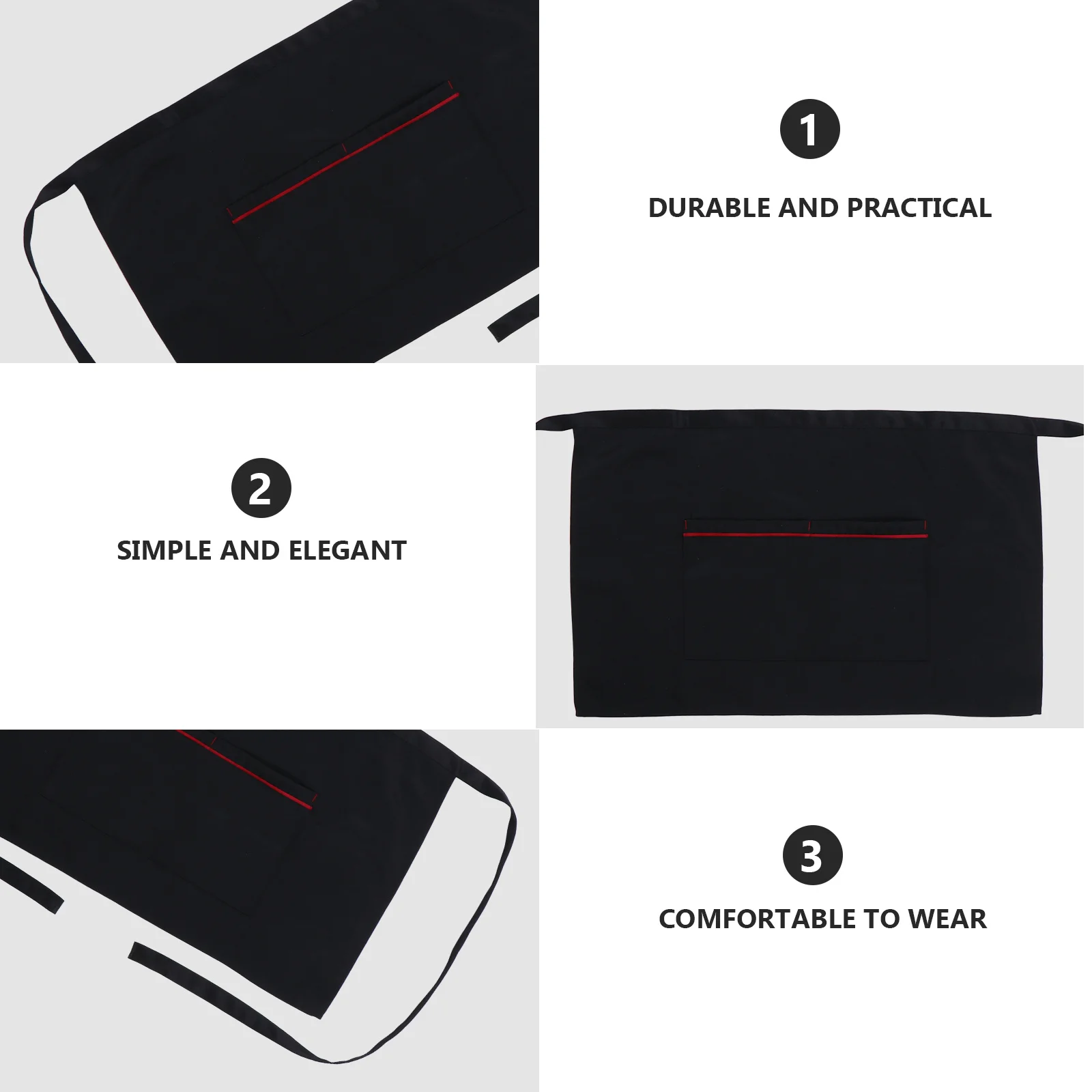 Short Waist Apron Stain Resistant Half Body Apron with Pockets for Restaurant Serving Cooking Kitchen Waiter Waitress