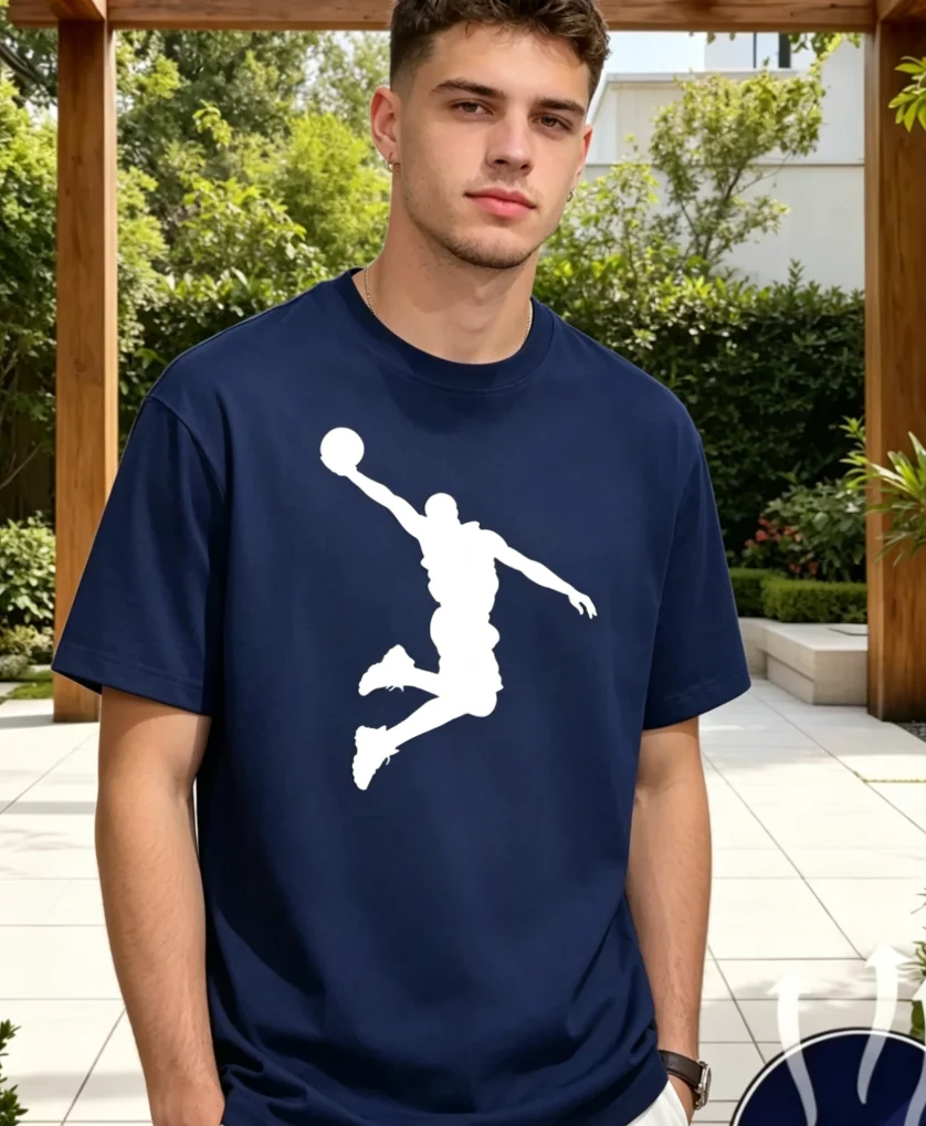 Men'S T-Shirt in Casual for Sports Style Featuring A Basketball Player Silhouette, Perfect Summer Attire for Sports Enthusiasts