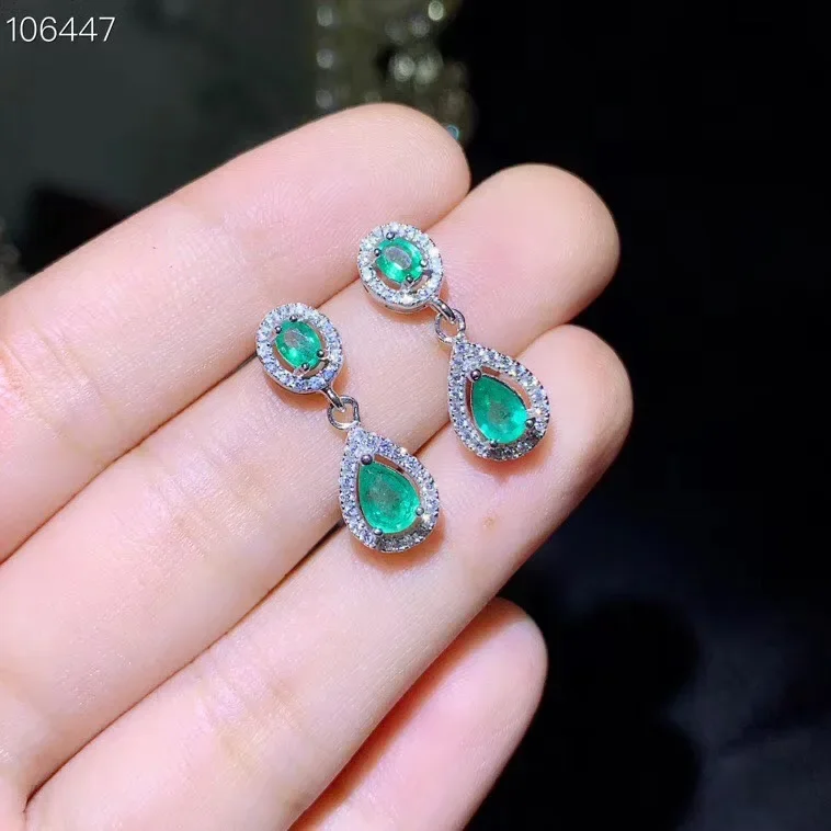 Elegant Emerald Earrings for Office Woman Total 1.2ct 4mm*6mm 3mm*4mm Natural Emerald Silver Earrings Gift for Woman
