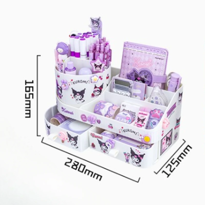 Kawaii Sanrio Kuromi Rotating Drawer Pen Holder Storage Box Organizer Large Capacity Desktop Cute Multi-functional Storage Rack