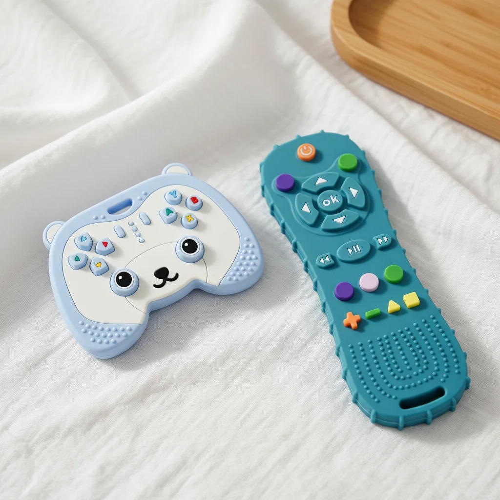 

Набор из 2 шт. Силиконовые прорезыватели для зубов Медведь-игровая приставка и Пульт, грызунок для малышей 0-6 месяцев, без БФА