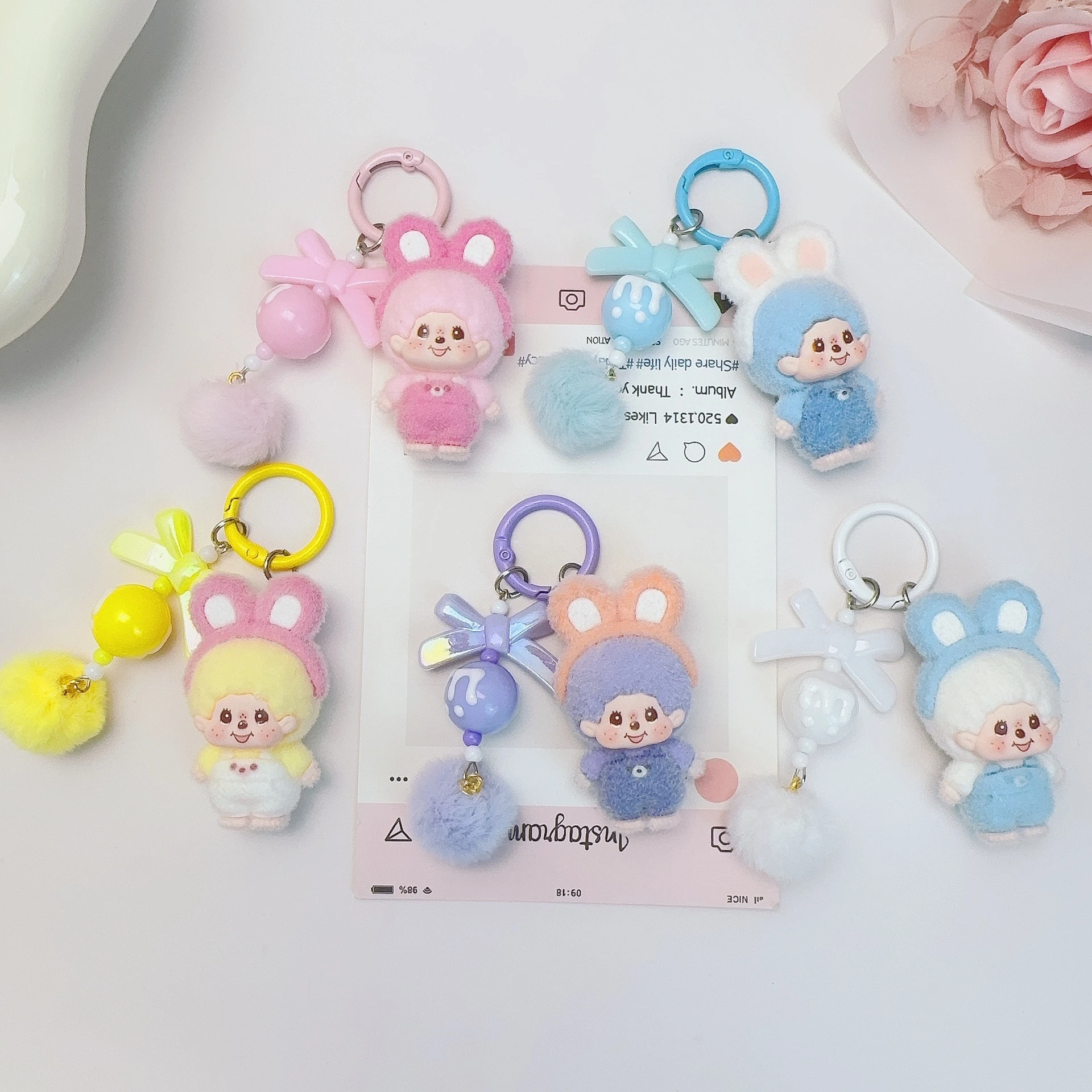 Monchhichi Keychain Cute Keychain on The Phone Kawaii Keychains for Bags Monchichi Keyrings