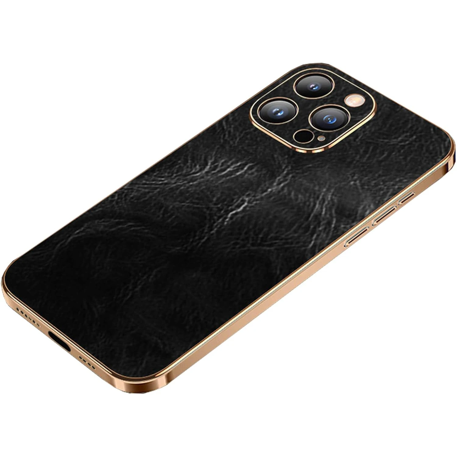 Genuine Leather Case for iPhone 15 Series, Full Coverage Lens Phone Cover Ultra Thin Slim Light Luxury Leather Case