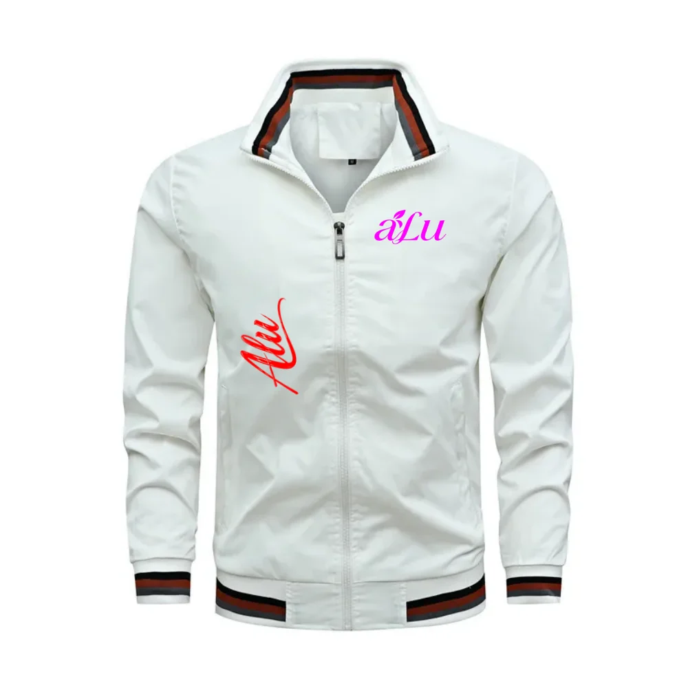 Men's Striped Standing Collar Zipper Windbreaker Solid Color Casual Baseball Jacket for Spring and Autumn, Simple Trendy Sports