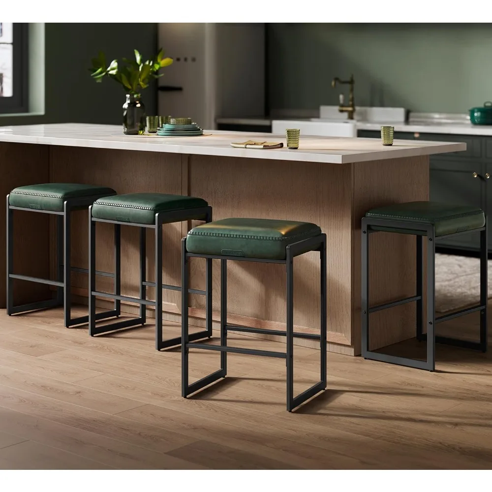 

Collection - Bar Stools Set of 2, Counter Height Bar Stools, Synthetic Leather with Stitching, Mid-Century Modern Counter Stools