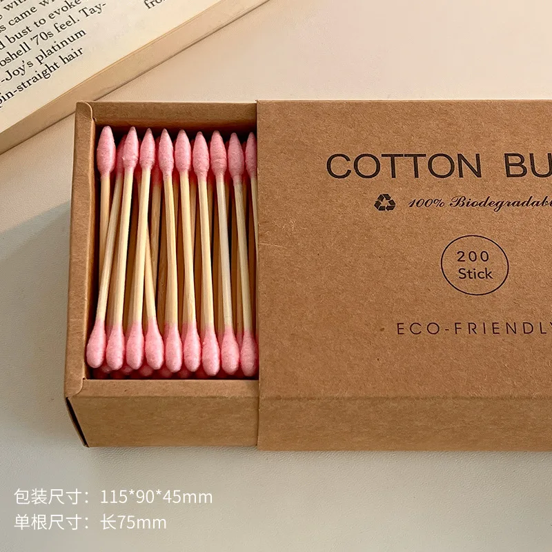 200PCS  Ear Cotton Swabs Sturdy Wood Sticks Precision Makeup Buds Soft Absorbent Tips Bamboo Swabs Professional Cosmetic Tools