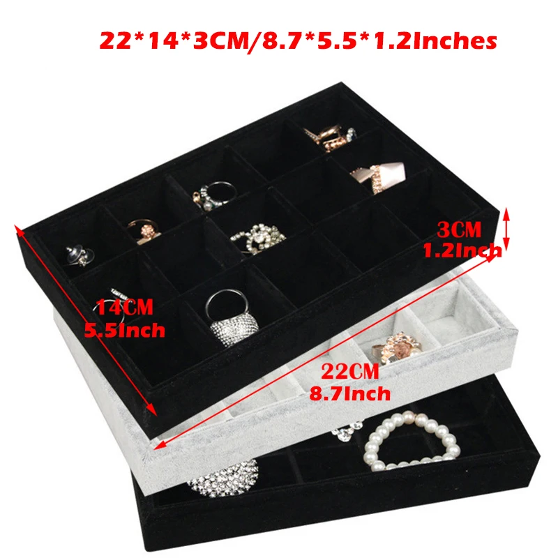 15Grids Velvet Jewelry Display Carrying Case Storage Tray Ring Bracelet Necklace Watch Pendant Stud Earring Beads Organizer