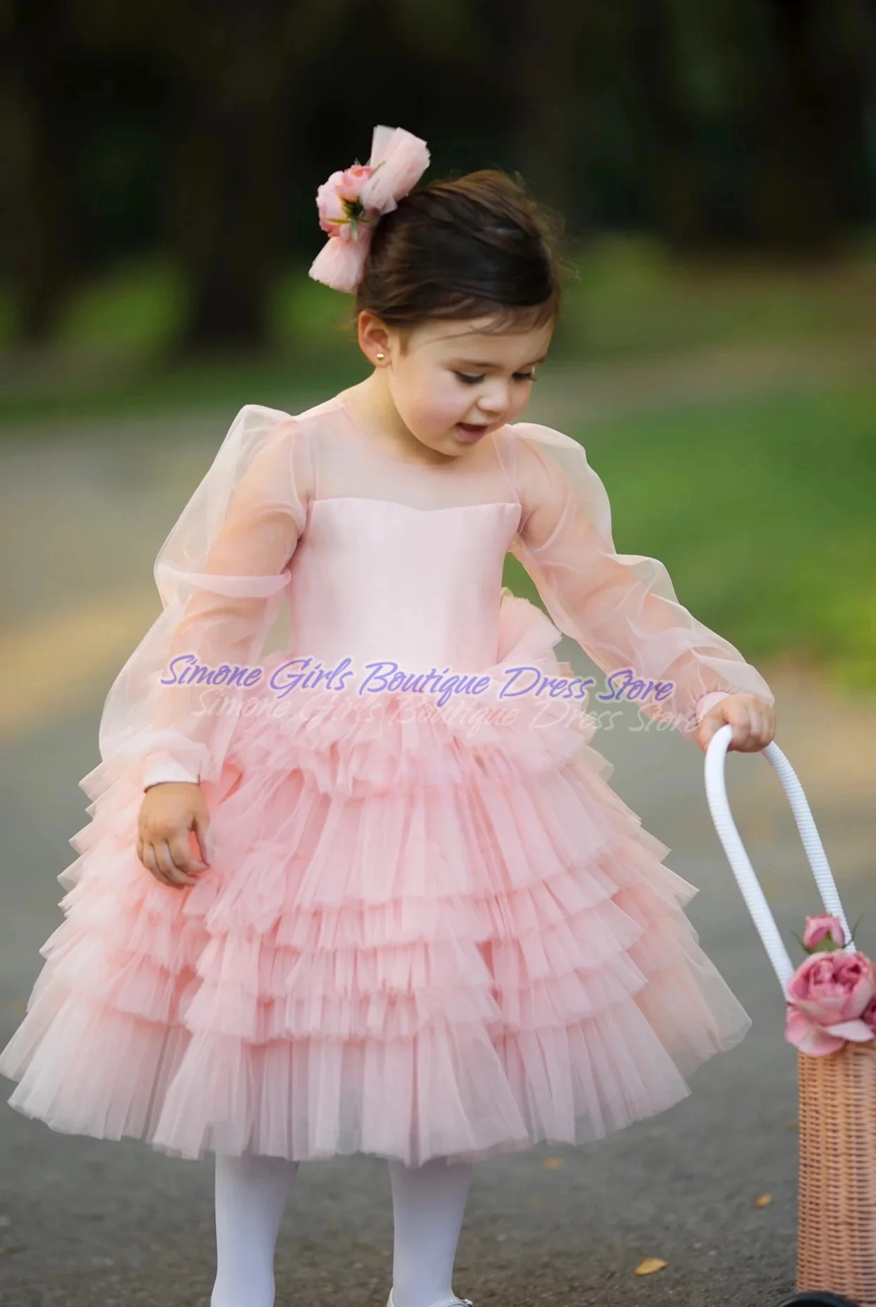 Vestido suave y elegante con estampado de flores en 3D para niñas, vestido elegante con lazo de temperamento para celebraciones, fiestas, sesiones fotográficas, vacaciones