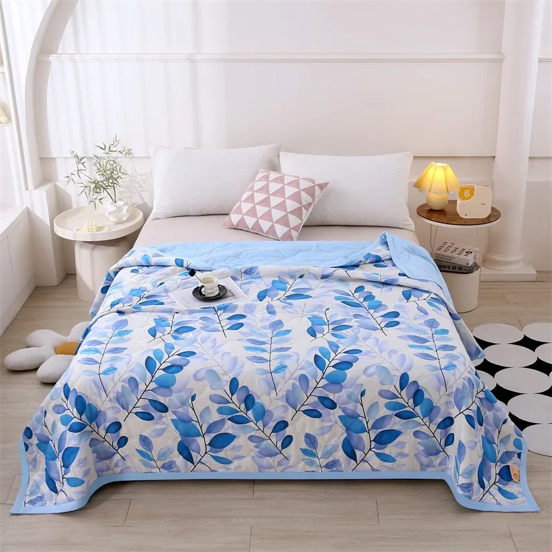 Floral Printed Summer Cooling Quilt Washable Cotton Breathable Thin Air Conditioner Blanket for Home Bedroom