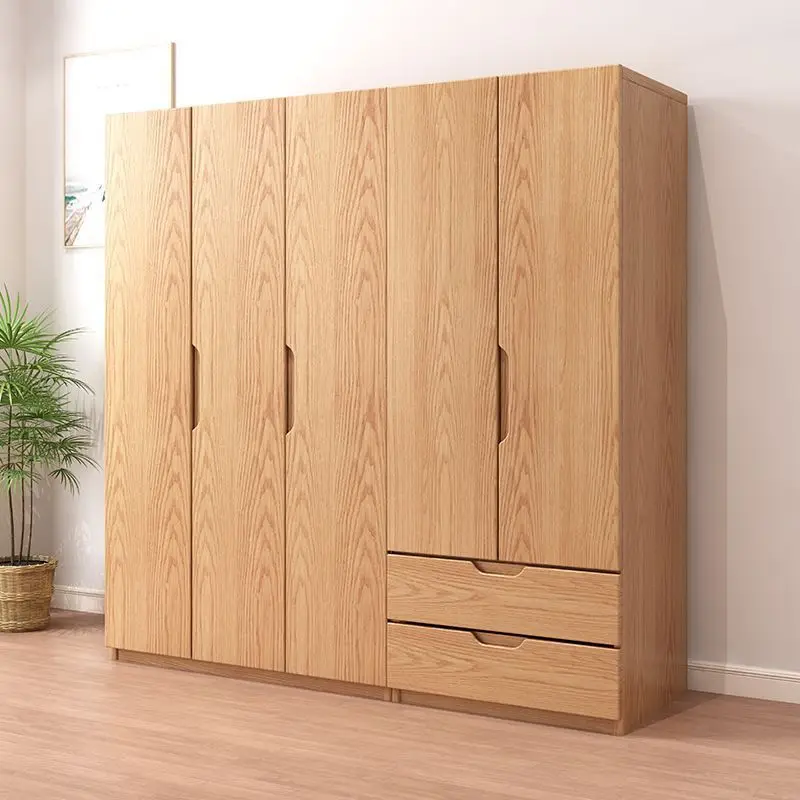 Oak Solid Wood Wardrobe Bedroom Home Nordic Swing Door Children's Storage Cabinet Small Apartment Wardrobe Atmospheric