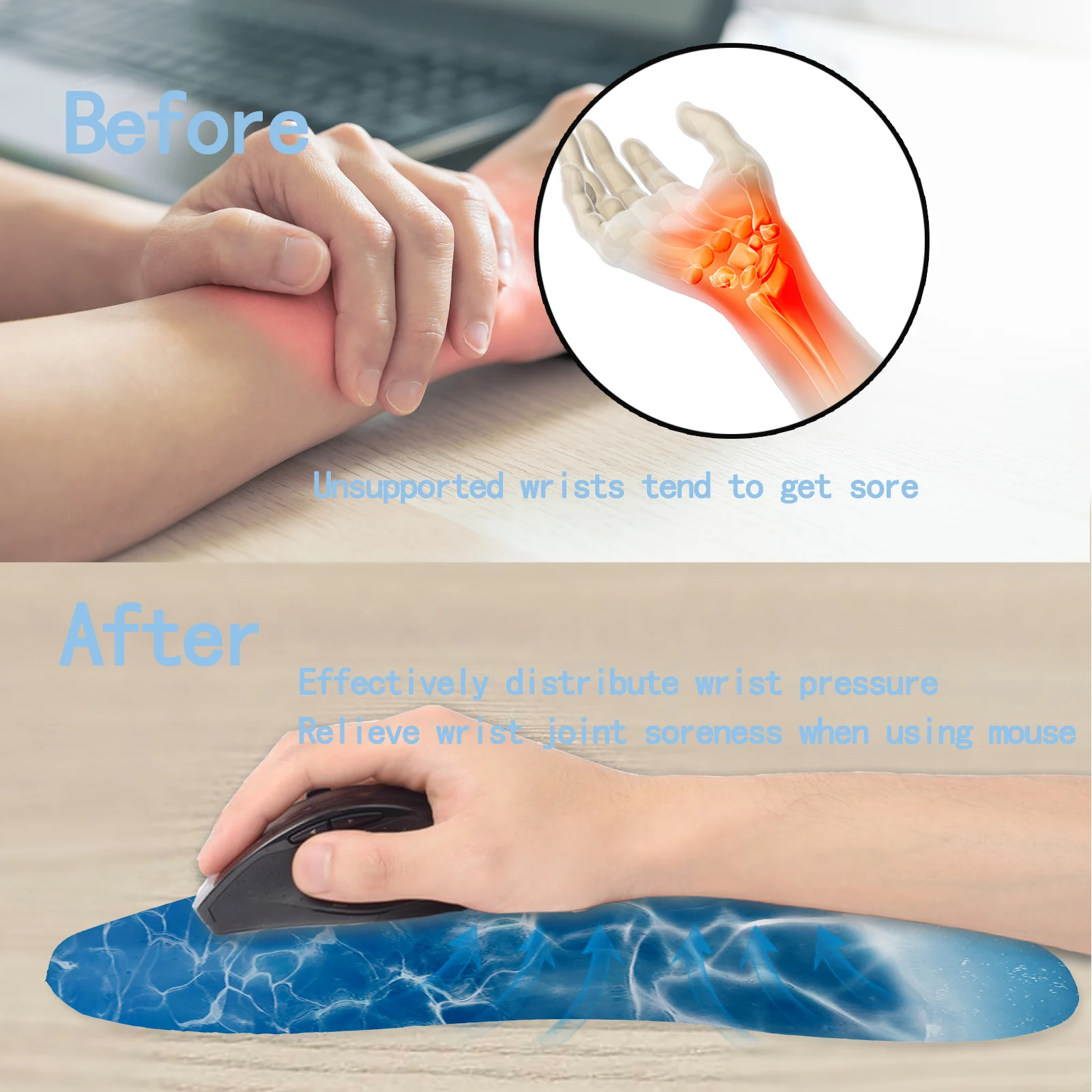 Blue Wrist Rest Mouse Pad Ergonomic Mouse Pad,Soft Mousepad Game&Office Wrist Support Mouse Pad for Women and men