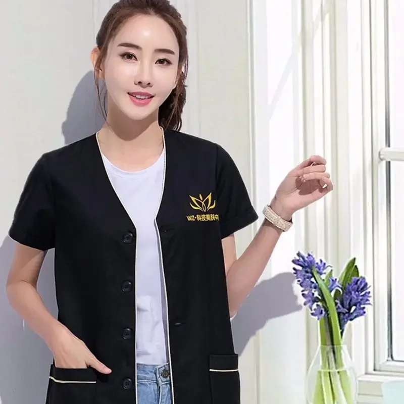 beauty uniform beautician Skin manager work clothes spa uniform white large size short-sleeve lab coat Salon Scrubs