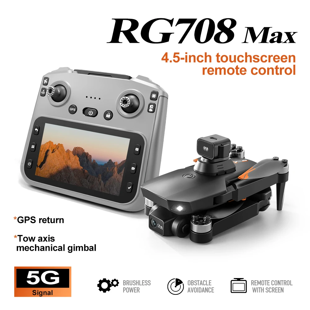 

RG708 MAX Drone 2-Axis Gimbal With 4.5″ Screen Control Optical Flow laser Obstacle Avoidance RC Quadcopter Brushless Dron Toy