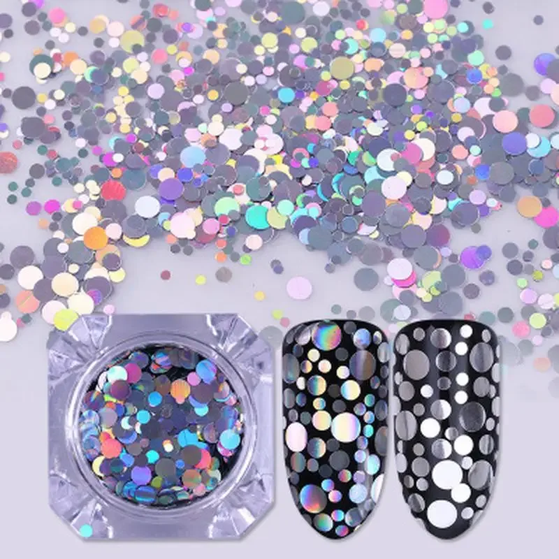 Mixed Size Nail Glitter Paillette Sequins Holographic Silver Flakies Colorful Round Rhombus