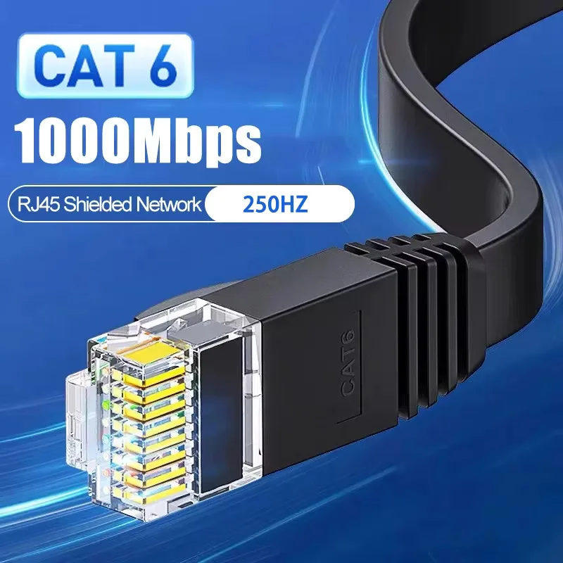 كابل مسطح Cat 6 Ethernet RJ45 بسرعة 10 جيجابت في الثانية بطول 100 قدم سلك تصحيح صلب أبيض خارجي وداخلي مع مشابك لجهاز التوجيه والمودم وPS4/5 وXbox #2