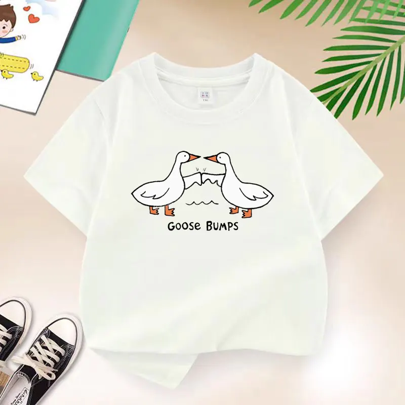 New 2025 Summer Casual Children's Goose Brother Korean T-shirt Boys T Shirt Boys Clothes Print Cotton T Shirts Kids Clothes