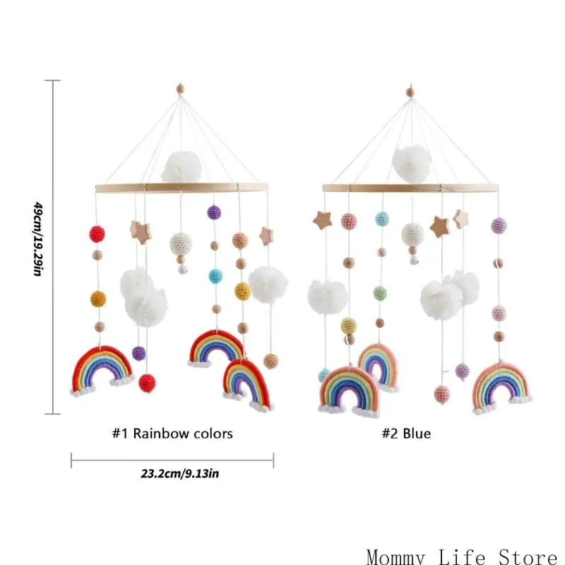 قوس قزح ستار الحضانة الديكور القطن معلقة قلادة سرير المحمول الخشب الطبيعي الرضع لعبة التنمية الحسية السمعية