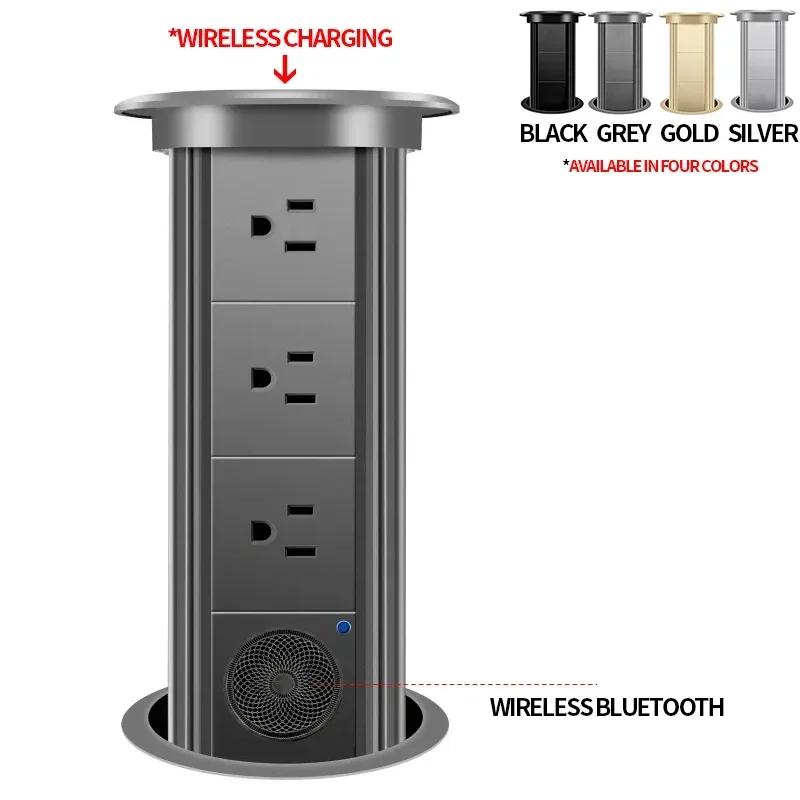 Gemotoriseerde Pop-up Toren Socket Draadloze Oplader Automatische Stekker Desktop Werkblad, Eu Fr Socket USB Type-C Bluetooth Speaker