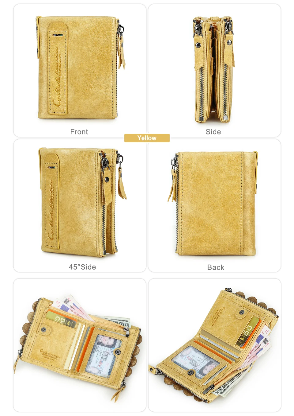 CONTACT'S Mode Dame Echtes Leder Brieftasche Frauen Foto Slot Karte Halter Brieftasche Weibliche Reise Datum Familie Geschenk Geldbörse – Detail 4