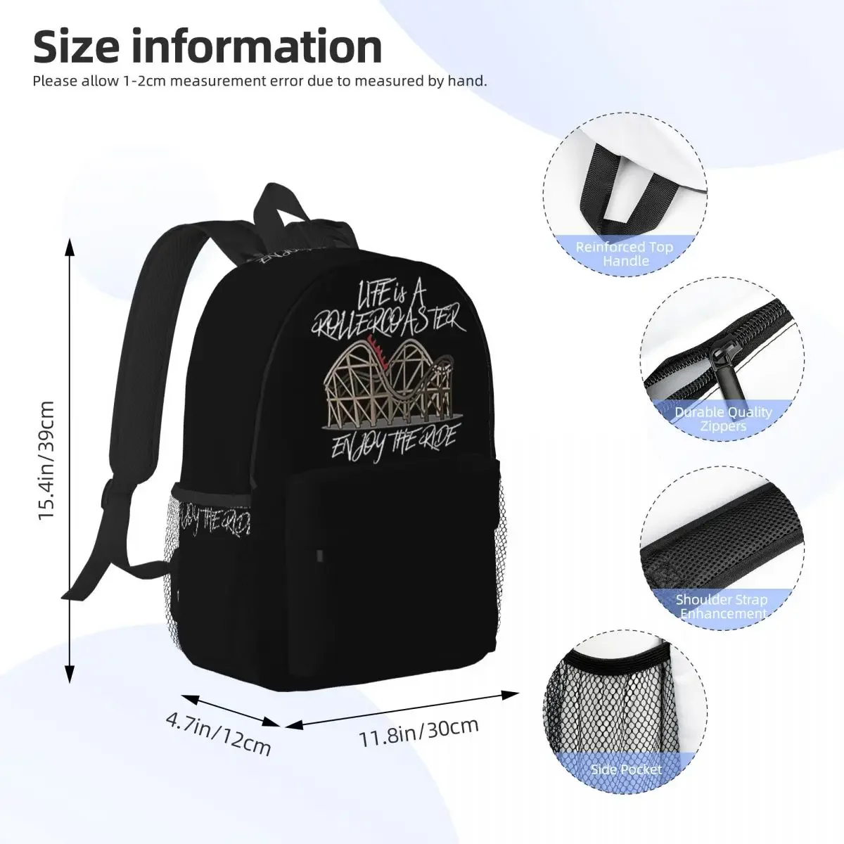 Life Is A Rollercoaster, Enjoy The Ride Backpacks Teenager Bookbag Casual Children School Bags Travel Rucksack Shoulder Bag