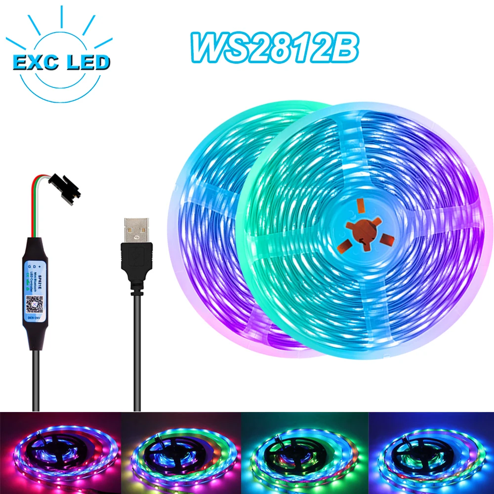 

WS2812B 5050SMD RGB LED Light Strip Light Individual Addressable Lamps 18Leds/m For TV BackLight WS2812 Lighting DC5V IP30