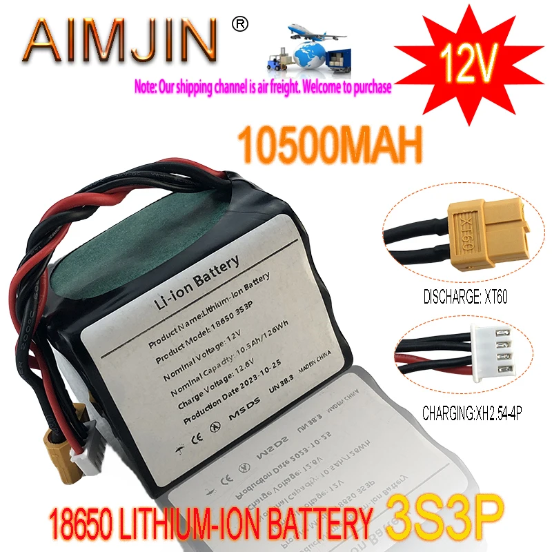 

AIMJIN 3S3P 12V 10.5Ah 12.6V High Capacity UAV Rechargeable Li-ion Battery for Parrot Disco Various RC Airplane Quadrotor