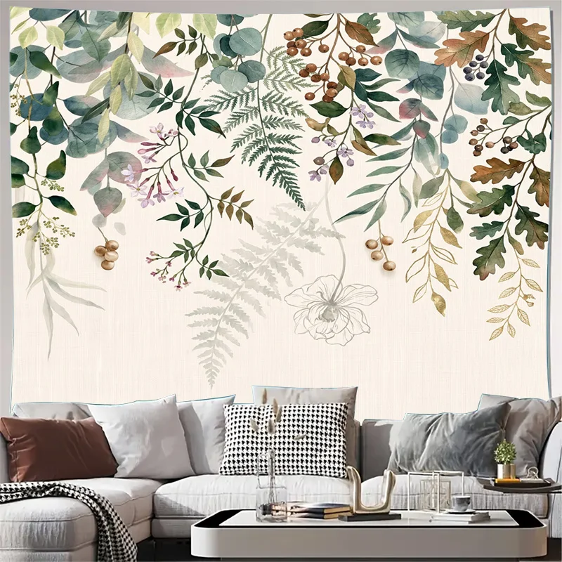 Rustic Botanical Leaf Greenery Curtain Panel Window Drapes Home Decoration Living Room Sunlight Filtering Autumn Spring Style
