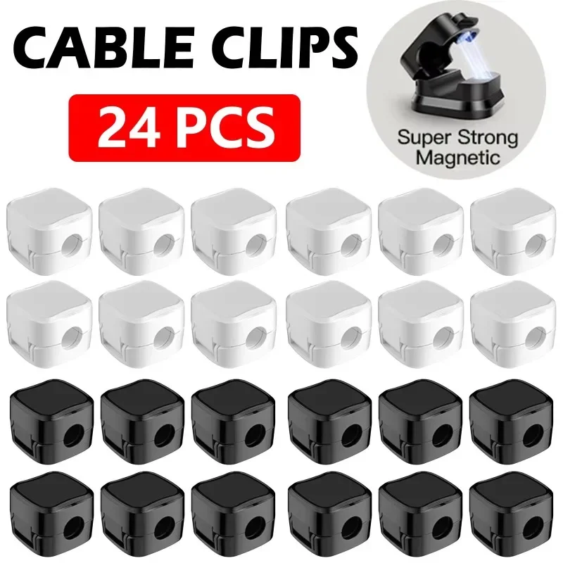 

24/1pcs Magnetic Cable Clips Adjustable Cord Holder Under Desk Cable Management Wire Keeper Home Office Cables Clip Organizer