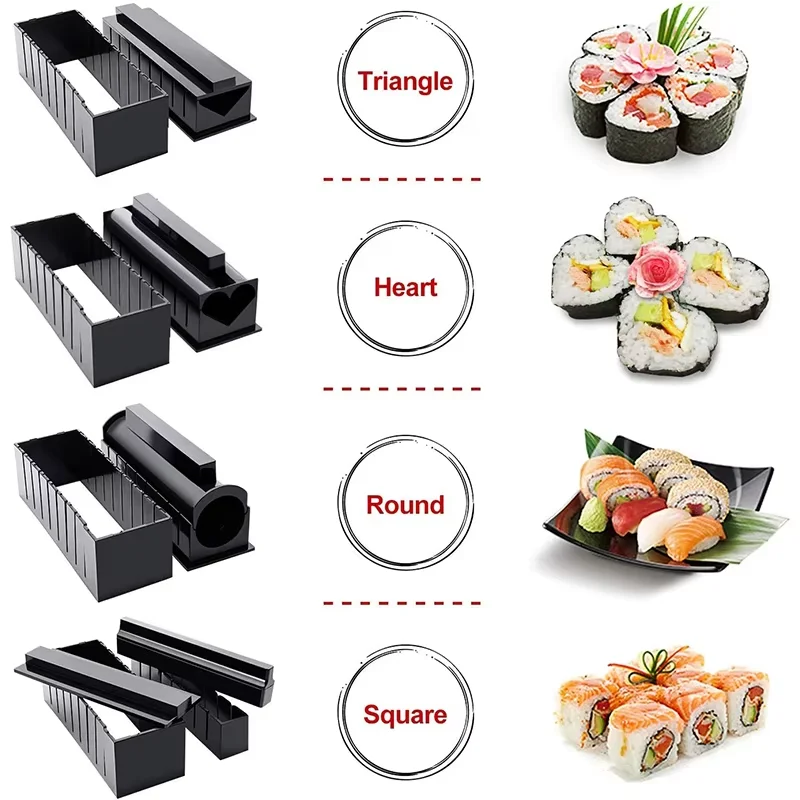 10 Pcs Sushi Making Kit Original Sushi Maker Tool Set DIY Sushi Rice Roll Mold Shapes For Beginners Sushi Mold Press YY115