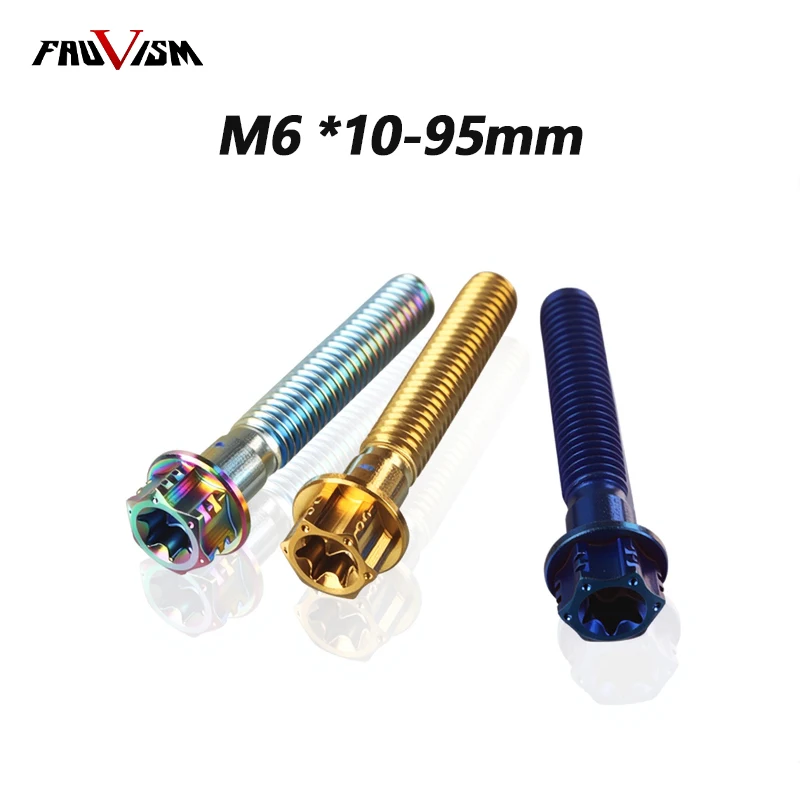 

M6 Titanium Plated Stainless Steel With Burn Blue Screw Gloden Colour Hexagon Flange Head Screw Bolts 10MM-95MM 1PCS