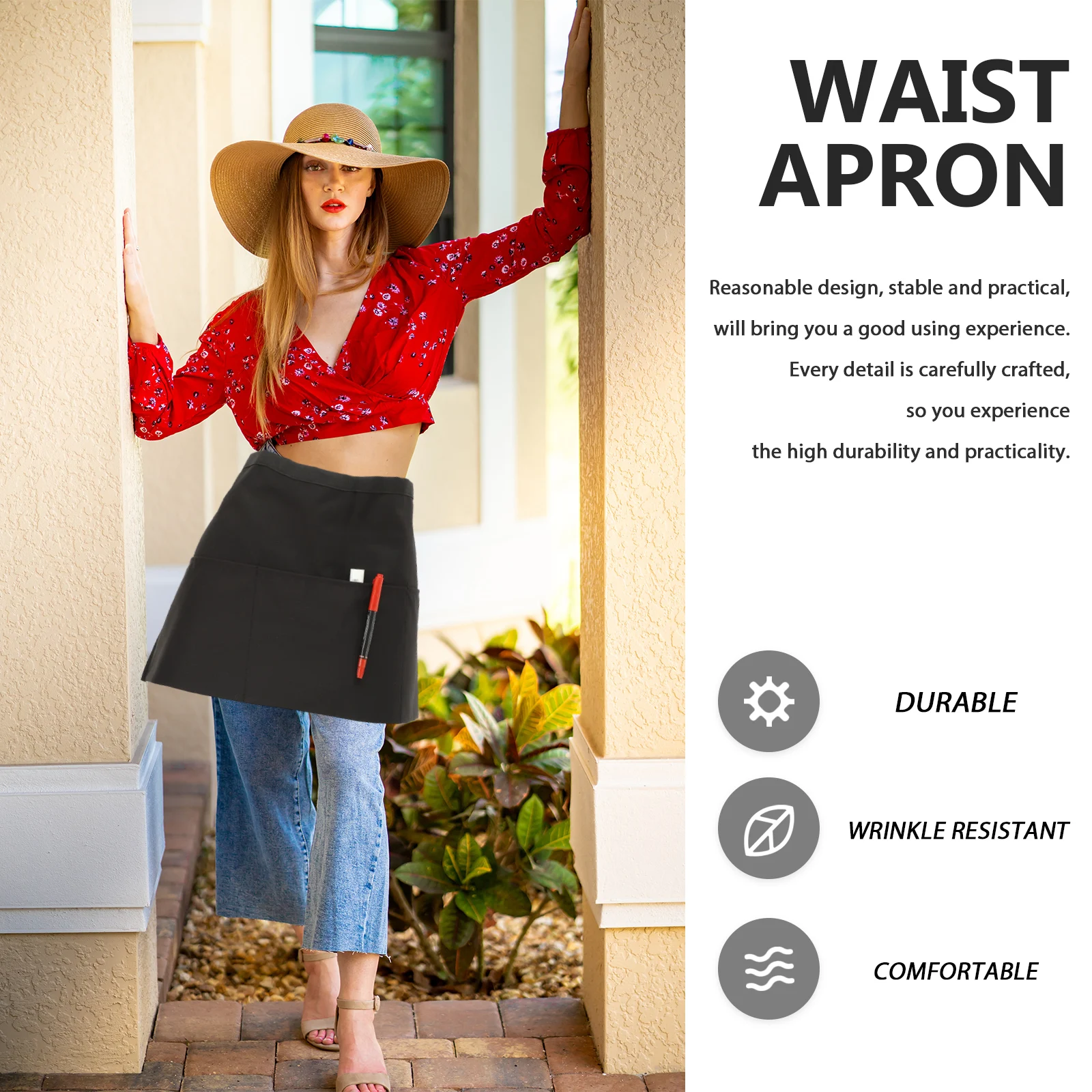 

Short Kitchen Waist Apron Pockets for Cooking Baking Serving Grilling Parties Family Restaurant Hotel Bar Polyester