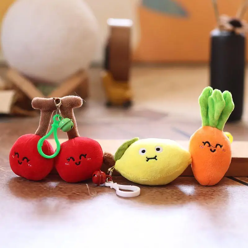 피스 매혹적인 10cm 과일 플러시 장난감 인형 바나나 당근 체리 지갑 펜던트 소프트 열쇠 고리 DIY 장식 생일 선물