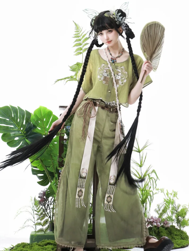 

New Chinese Style National Style Han Elements Daily Improve Song Pants Embroidery Tops Fiesta Carnival Halloween Cos Cosplay