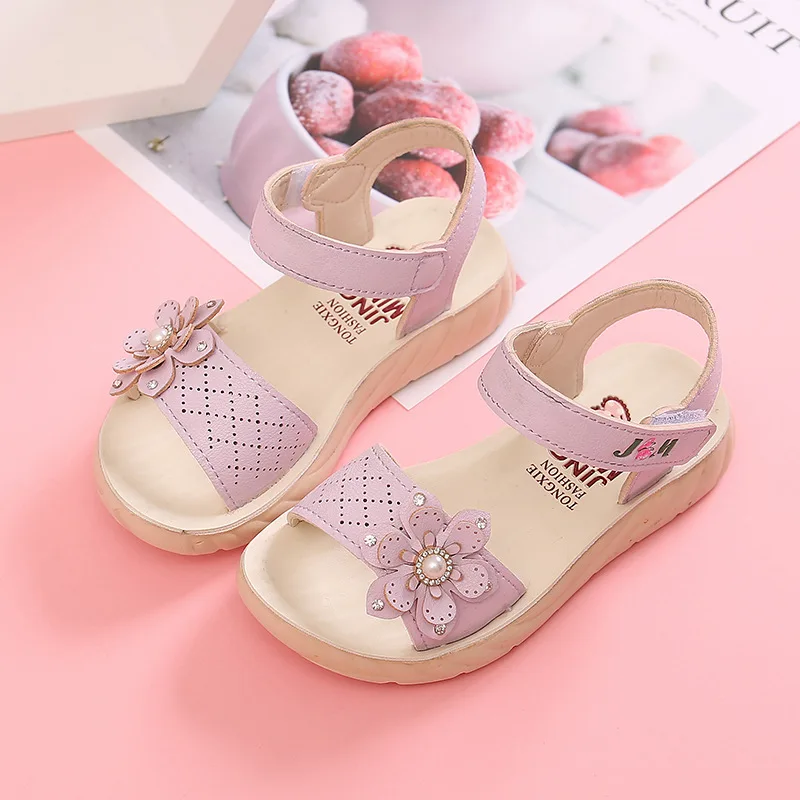2026 Summer New Girls Sandals Kids Floral Sandals with 3 Flowers Princess Sweet for Wedding Party Dress Shoes Kids Sandals 25-36